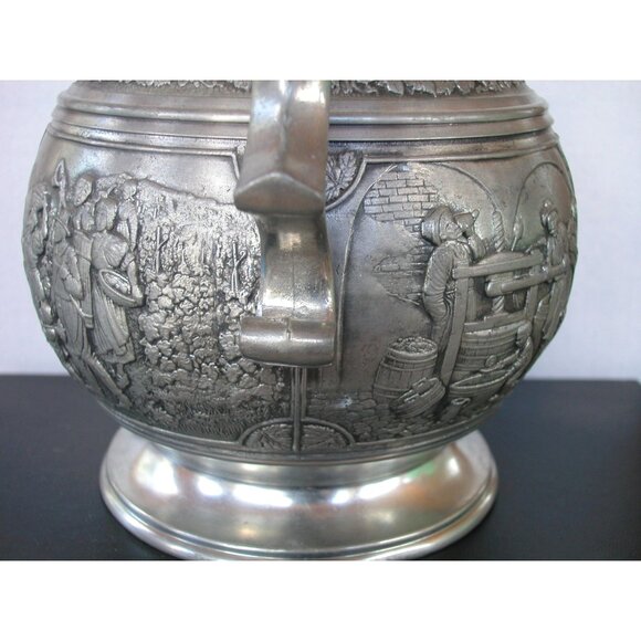 Antique Arzberg Zinn 95% Pewter Embossed Pitcher Jug Vase With Handle - Picture 9 of 15